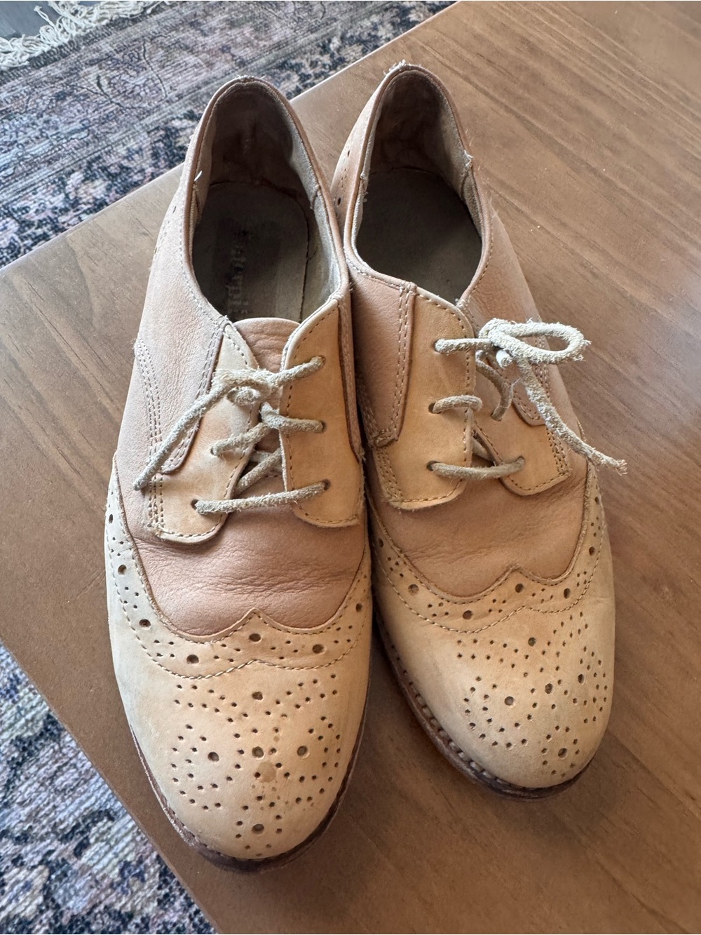 Women's Two-Tone Beige Brogue Oxford Flats